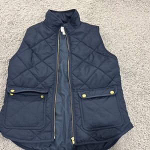 J. Crew Navy Quilted Vest with Gold Accents